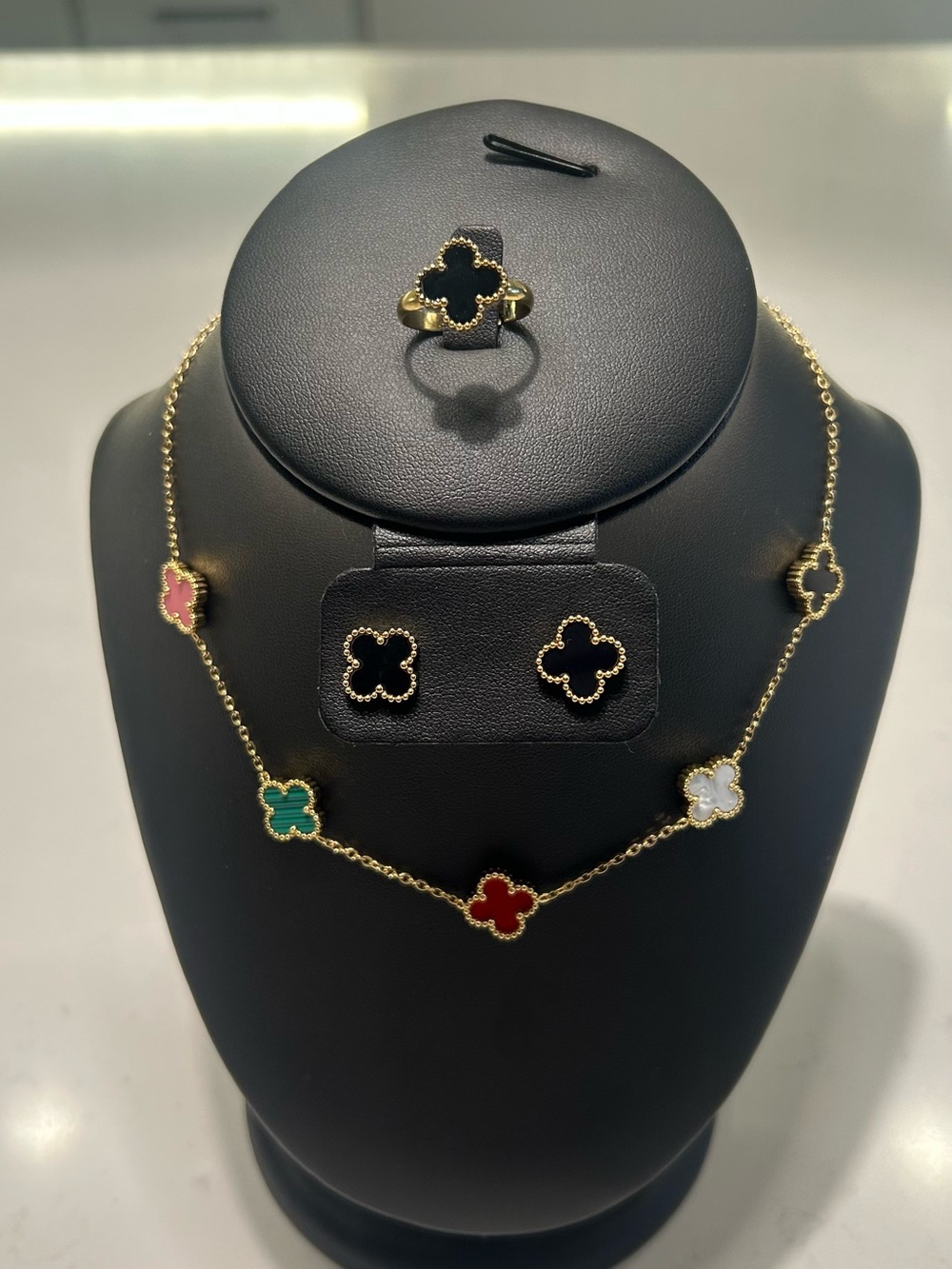 18KGP  Gold-Tone Multi-Color Clover Necklace, Earrings & Ring Set